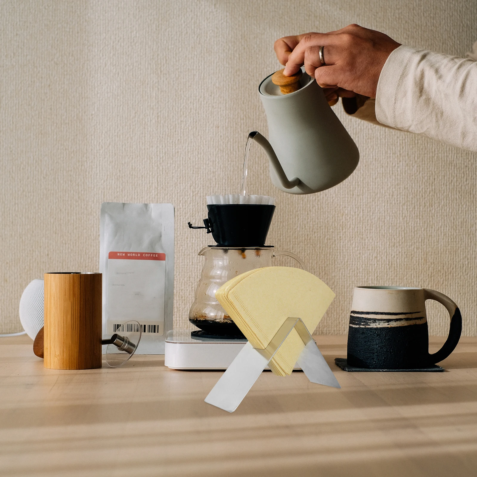 

Stainless Steel Holder Large Capacity Coffee Filter Paper Storage Rack Compact Countertop Coffee Filter Stand For