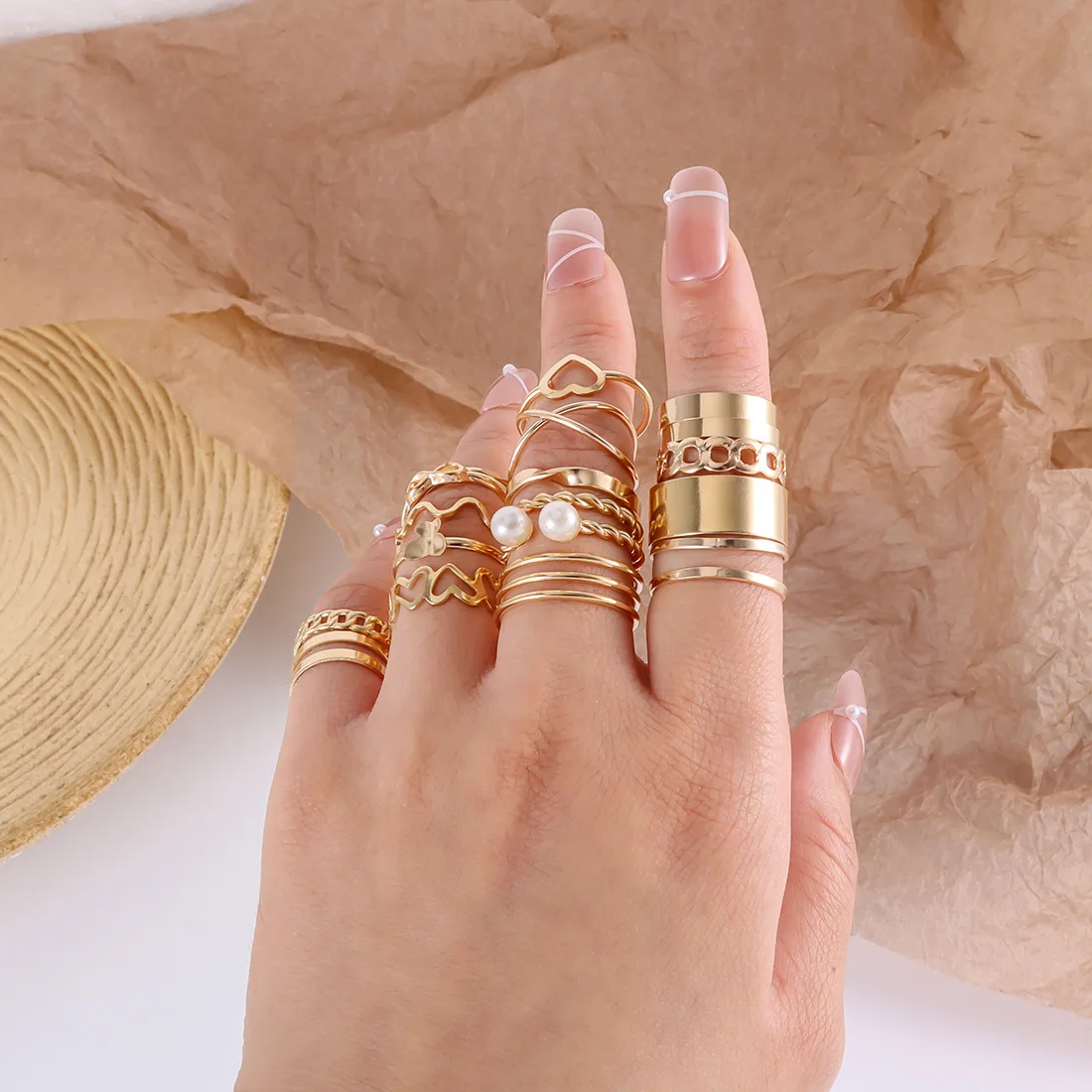 DIY accessories Europe and America Cross-border Butterfly Opening Multi-joint Ring Set 22-piece Love Female Ring