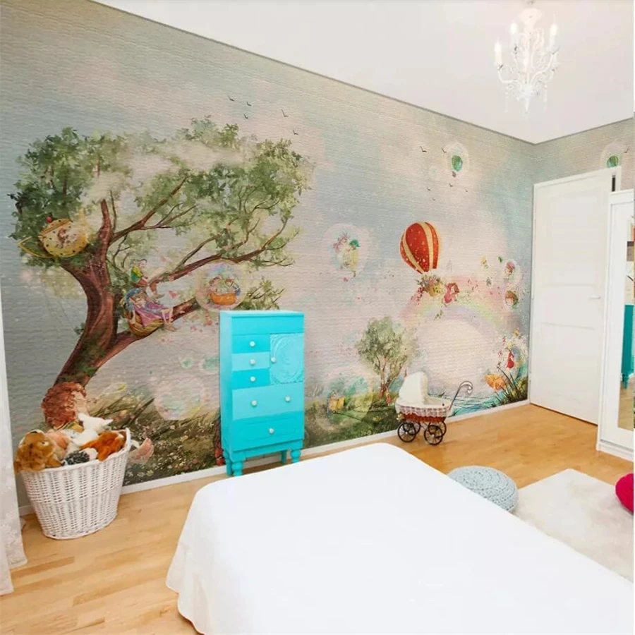 Customized wallpaper 3D photo mural cute cartoon tree children room Living room TV background bedroom restaurant hot air balloon