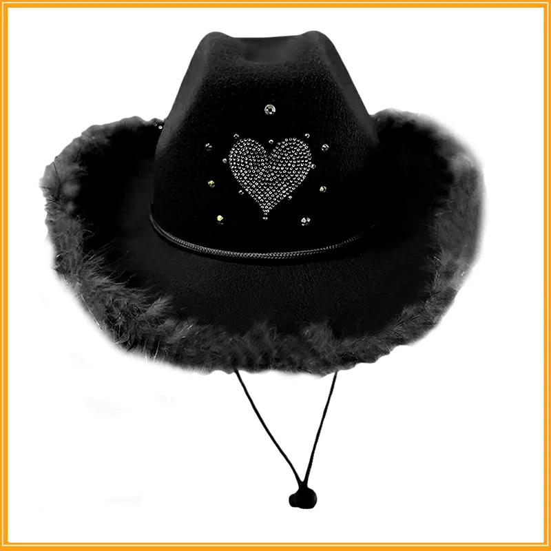 2PCS الوردي الفضة الخوخ باربي نقطة الماس ريشة حزب قبعة رعاة البقر الديكور #3