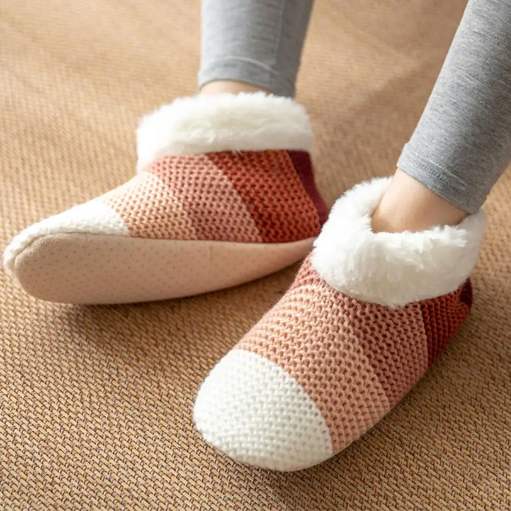 

Home Shoes Socks 1 Pair Simple Plush Lining Thickened Winter Thermal Women Men Indoor Home Slipper Socks for Daily