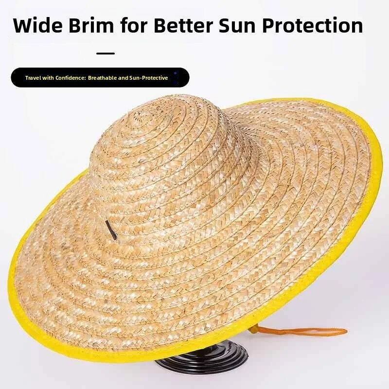 Handmade Straw Hat Men's Style Beach Sunshade Anti-UV Fishing Sand Beach Large Brim Construction Site Sun Hat Country Style