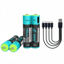 4pcs/lot ZNTER 1.5V 1100mWh AAA Rechargeable Battery USB Rechargeable Lithium Polymer Battery Fast Charging via Micro USB Cable