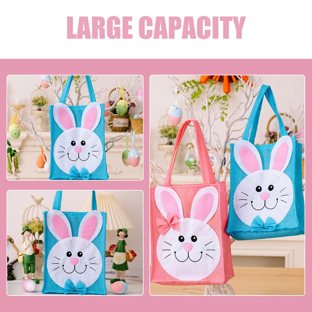 

2pcs Easter Bags Cute Rabbit Couples Blue Pink Non Woven Storage Pouches For Lovely Gift Bags Cookie Snacks Decor