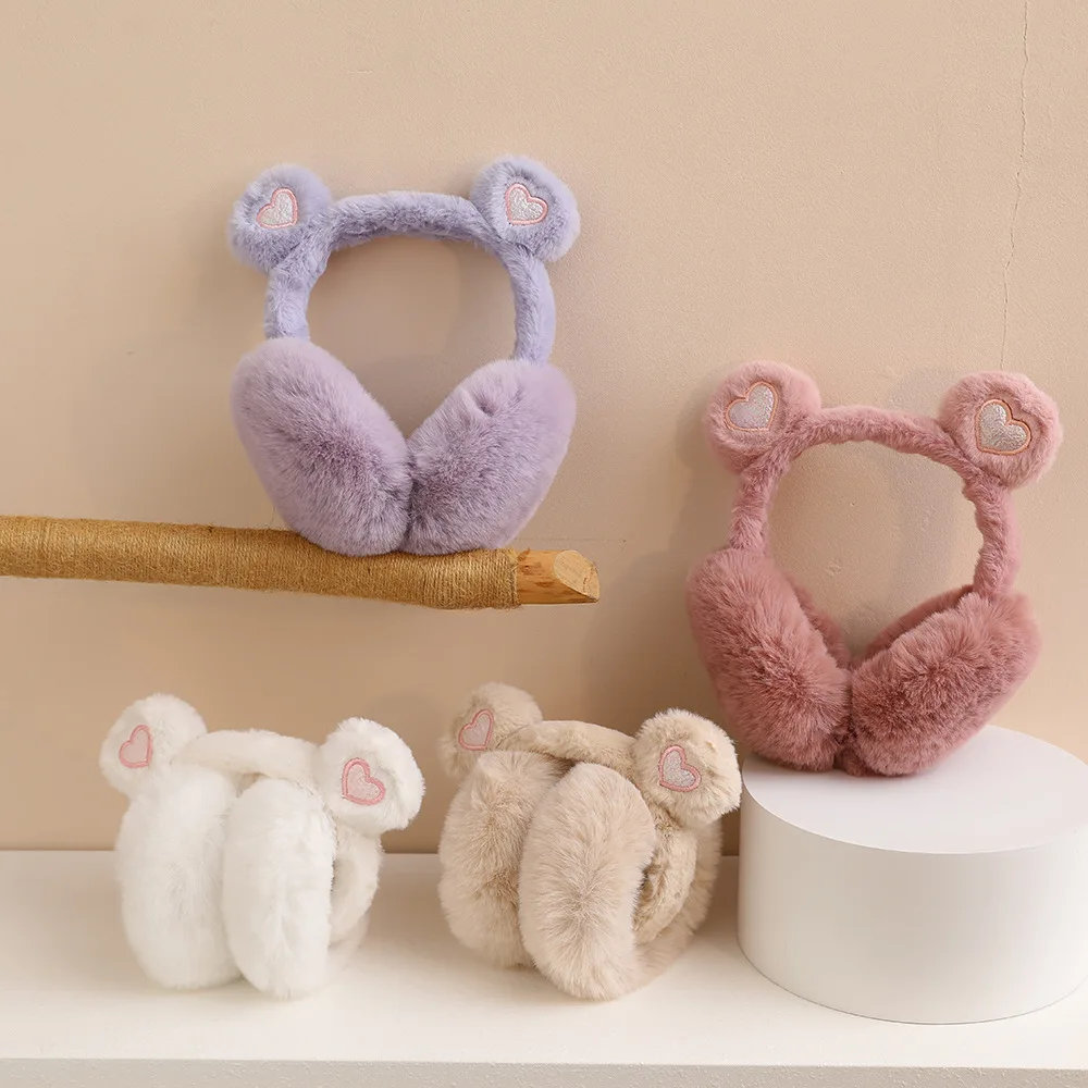 

Складные детские наушники с милым медвежьим ухом, зимние детские теплые наушники, полный плюшевый чехол для ушей, ветрозащитная защита, студенческие наушники