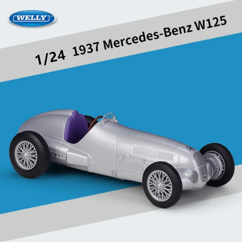 WELLY-Modèle de voiture de sport classique en alliage moulé sous pression, véhicules jouets, simulation de voiture, cadeau pour enfants, Mercedes Benz W125, 1/24, 1937