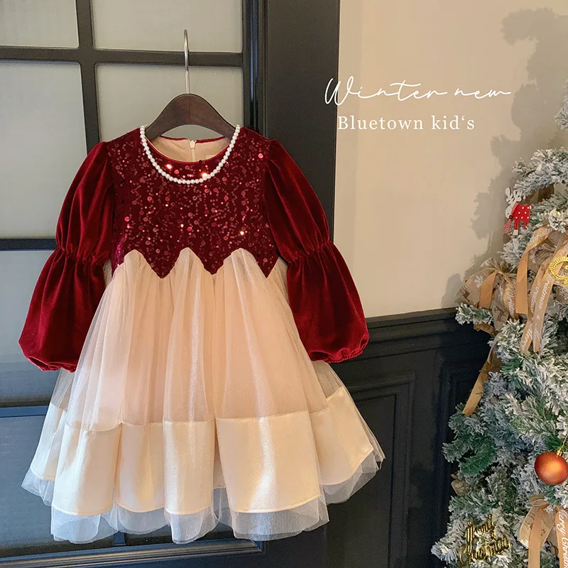 

' Autumn And Winter New Western Style Girls' Fleece-Lined Thickening Princess Dress Tulle Tutu Skirt