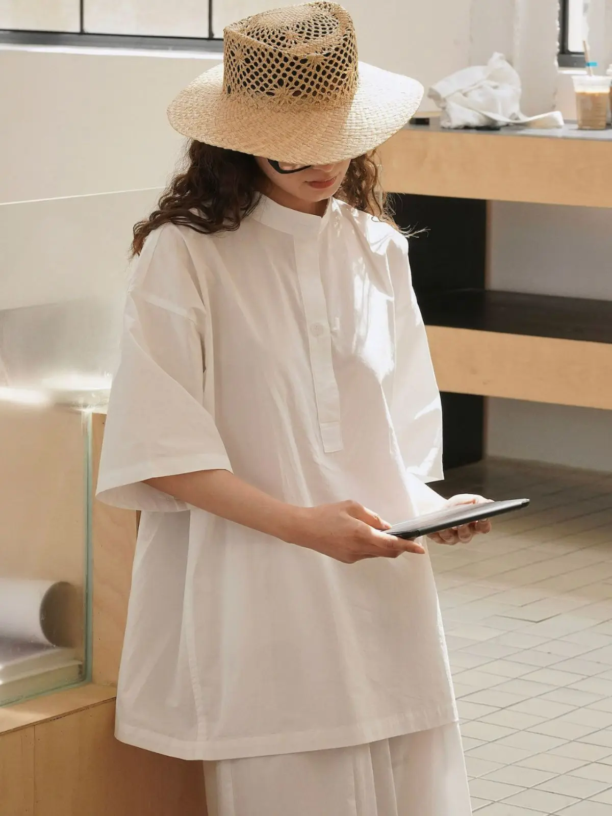 

Women Vintage Casual Solid Color Cotton Blouses Short Sleeve O-Neck Loose Shirt Korean Edition Dongmen Comfortable Tops