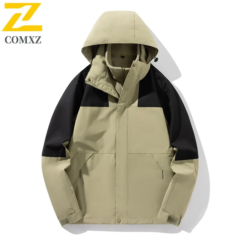 

COMXZ Мужская стеганая куртка 2025 Премиум с капюшоном для пешего туризма и приключений, легкая ветровка, однотонная уличная ветрозащитная зимняя куртка