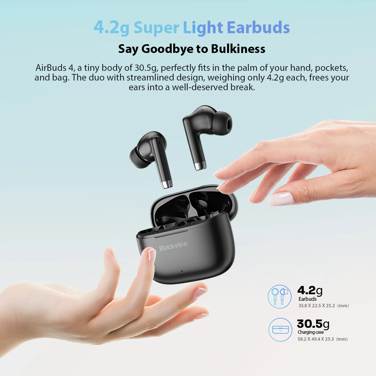 

Blackview Airbuds 4 TWS in ear true wireless earphones with long standby, bass sport waterproof music earphones with microphone