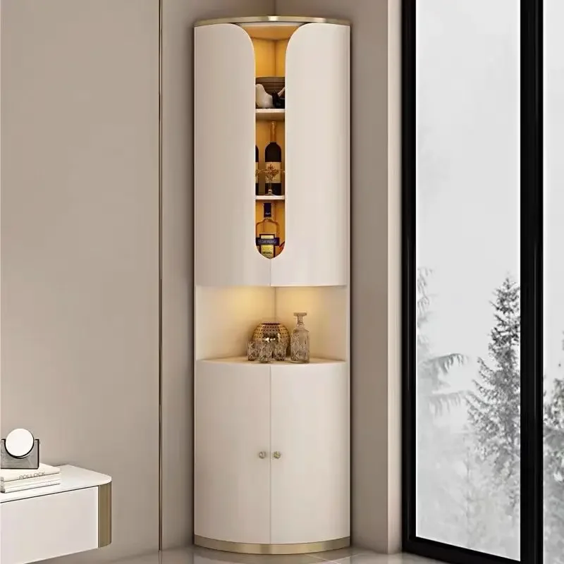 H1 light luxury solid wood wine cabinet modern simple living room corner triangular cabinet stainless steel glass door wall