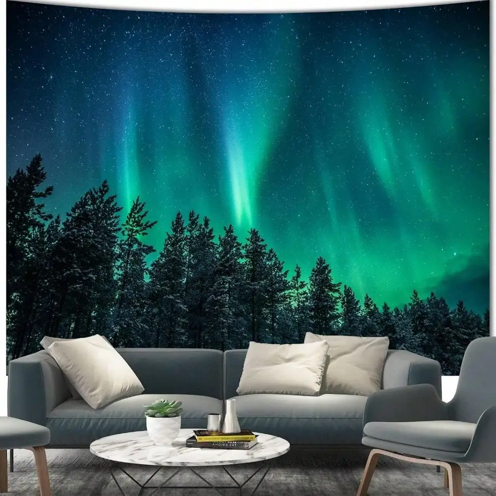 1pc Aurora Borealis Tapestry Northern Lights Wall Hanging Galaxy Starry Night Forest Bedroom Back-to-school season Autumn gifts