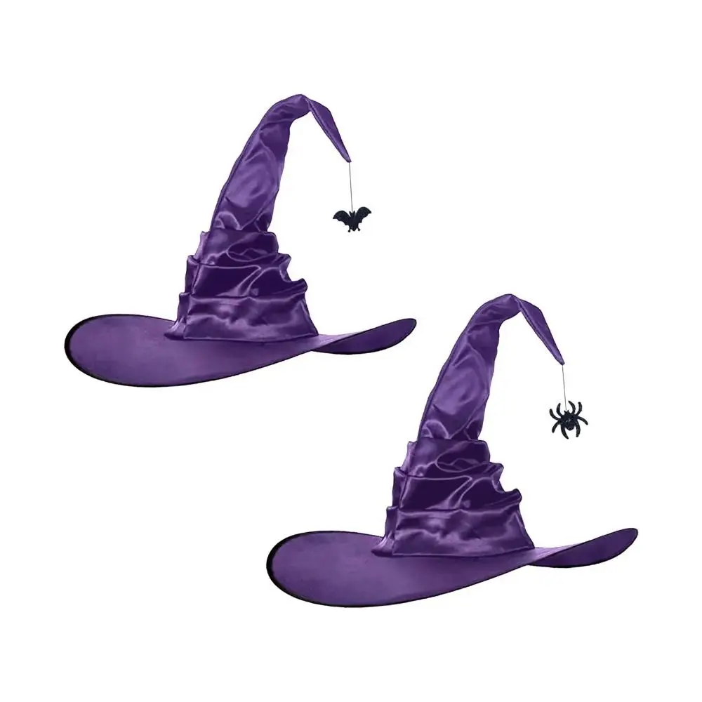 Fantastico viola pieghe berretto da mago ciondolo pipistrello cappelli da strega di Halloween accessori Spider Oxford
