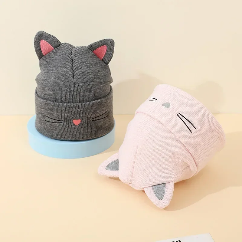 New Korean Warm Hat for Toddler Kawaii Cat Beanie for Kids Boy Girl Warm Elastic Baby Hat for 1-5 Year Clothes Accessories