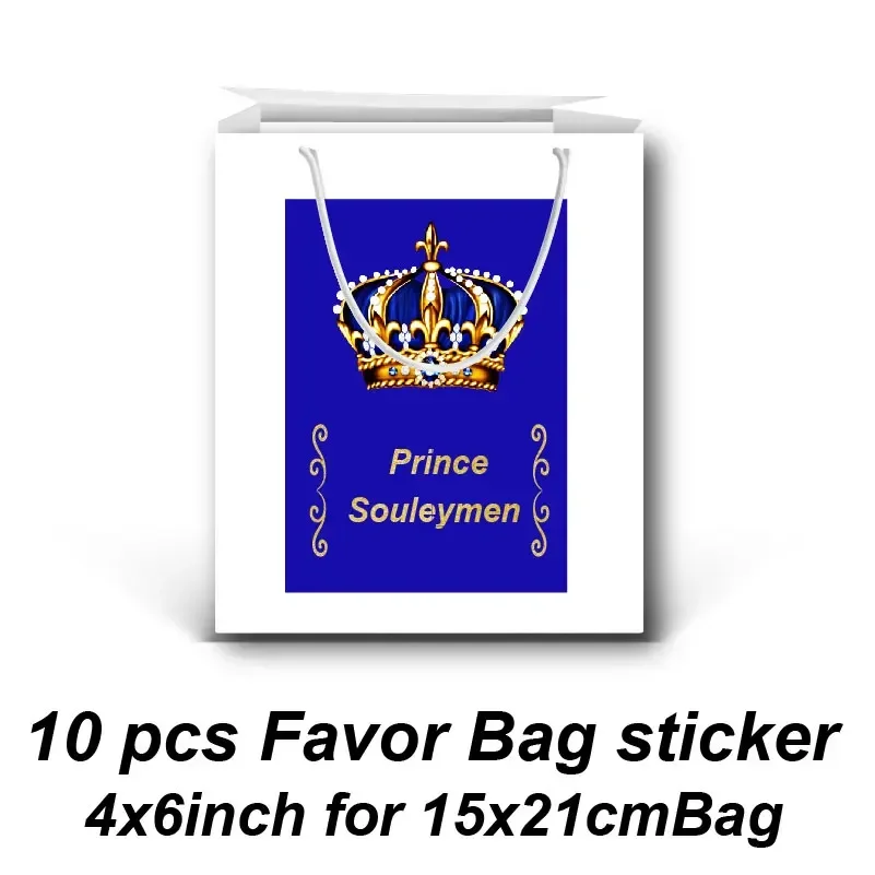 Gold Crown Prince Birthday Water Bottle Labels Juice Pouch Sticker Chips Bag Wrapper Circuncision Festival Party Decor Supplies