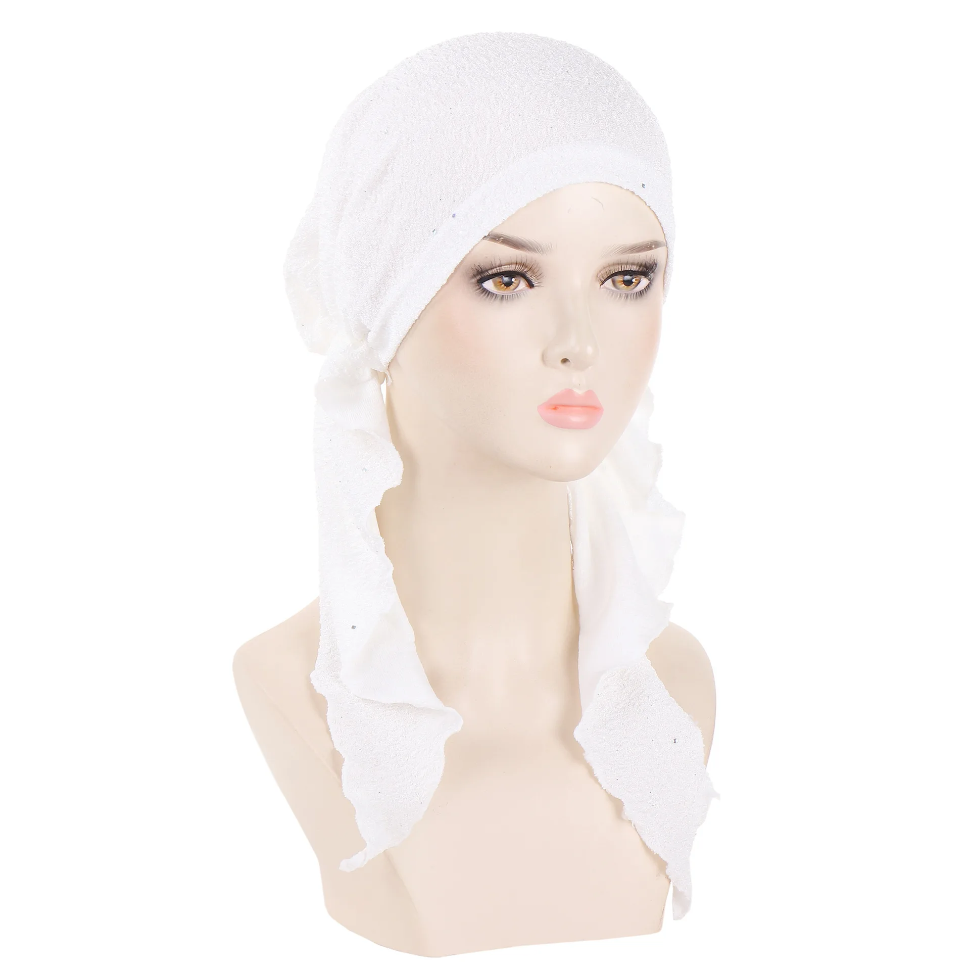 Muslim Hijab Turban Pre-Tied Hat Women Solid Color Long Tail Bonnet Chemo Cap Hair Loss Head Scarf Wrap Beanies Turbante Mujer