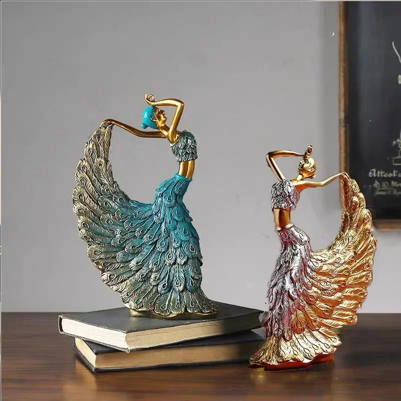 Peacock Dancer Statue Home Decoration Ornaments Abstract Figure Resin Figurine Dancing Girl Figurines for Home Room Decoration