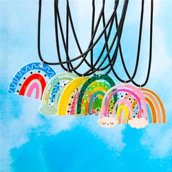 Aihua Colorful Rainbow Necklace for Women Leather Rope Chain Cloud Rainbow Pendant Necklace Cute Summer Beach Jewelry Gifts