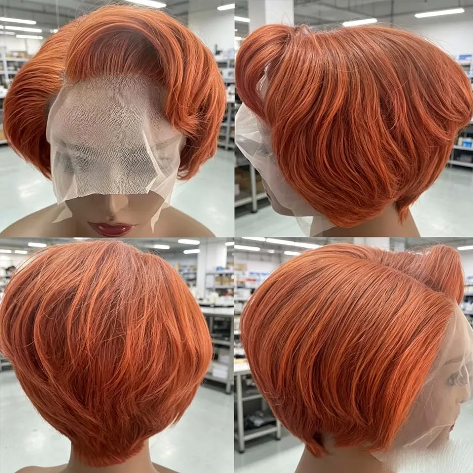 Colorful Pixie Cut Straight Bob Wig Human Hair Short Bob Wig Reddilish Color for Black Women 13x1 Side Part Lace Frontal Short Bob Wigs Pixie Lace Wig