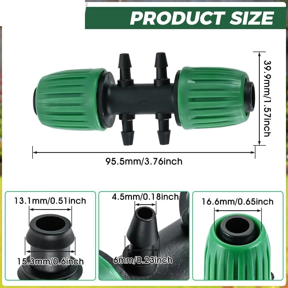 24pcs/set Barbed Tee Drip Fittings Anti-Drop 6-Way Twist Locked Connectors 1/2