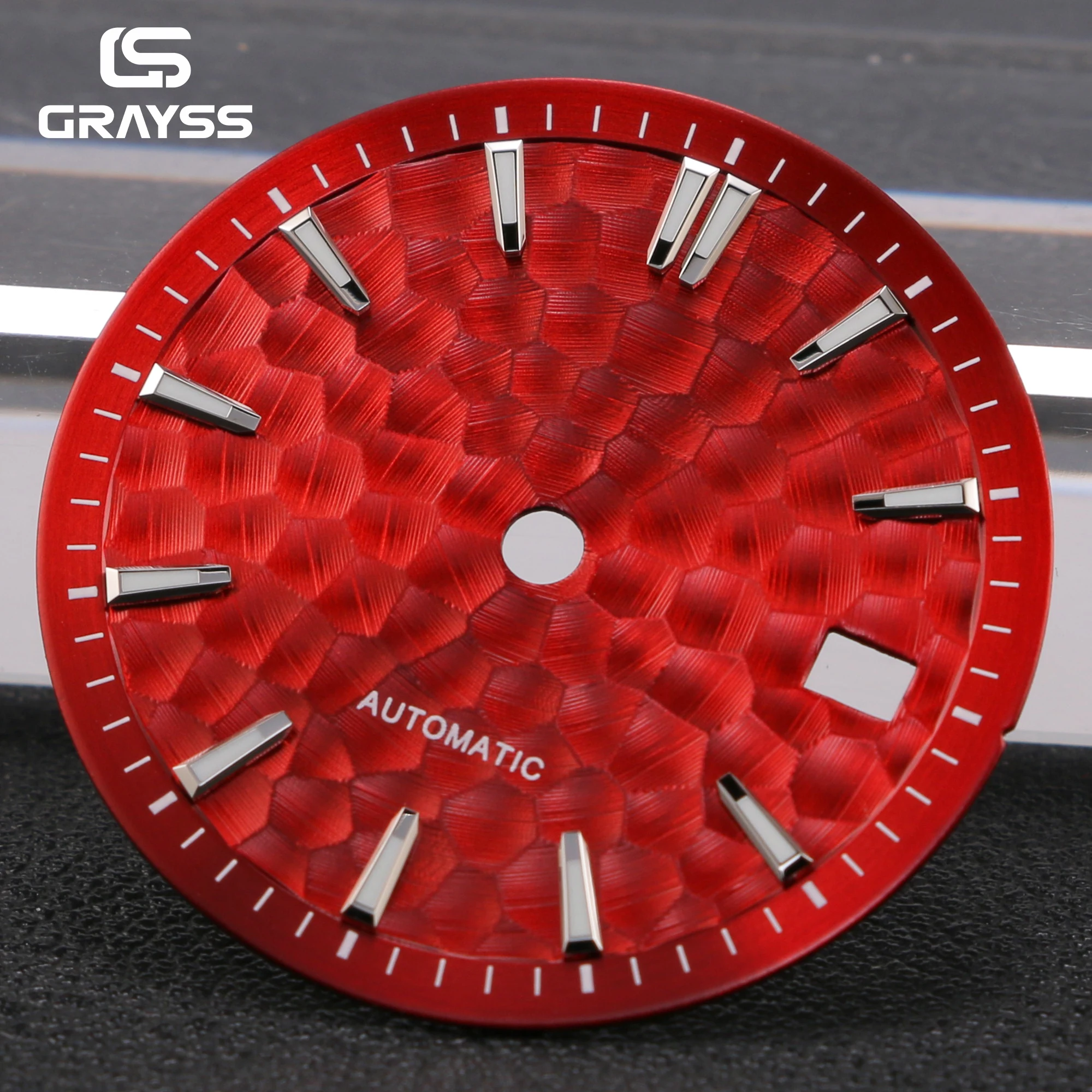31mm Oil Pressed Hammered Texture Luminou Watch Dial Date Window for Luxury Sport Style Fit NH35 NH36 Movement SKX Mod Parts