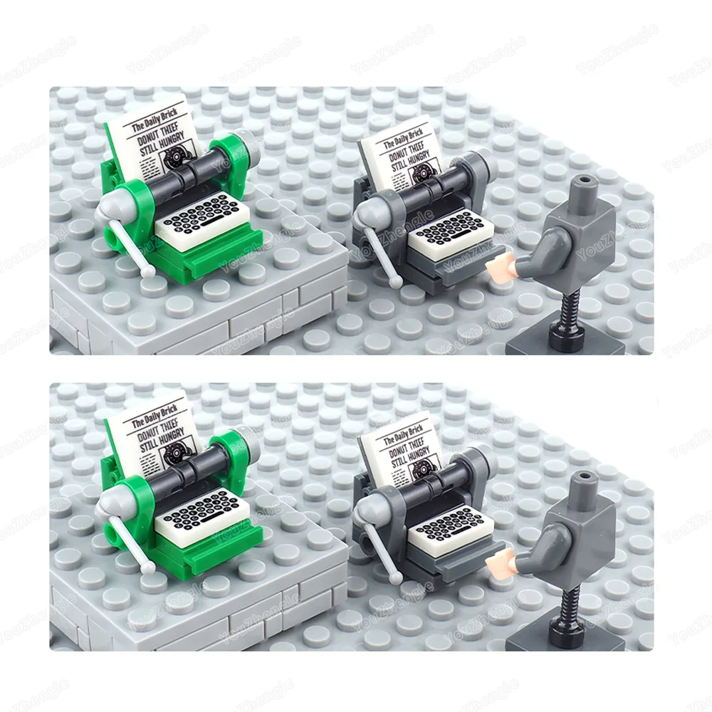 Machine à écrire clé, blocs de construction, modèles de figurines MOC, révolution industrielle, clavier d'ordinateur, équipement de Prototype, jouets de scène assortis