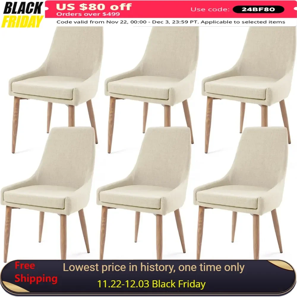 

Dining Chair Set of 6 with High Back, Metal Legs, Accent Living Room Chairs, Upholstered Fabric Dining Chair