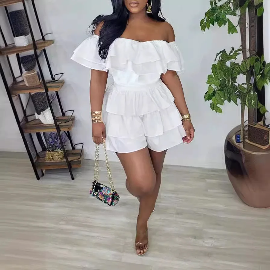 Jumpsuits Women One Piece Off Shoulder Playsuits Ruffles Overalls Short Pants High Waist Rompers Y2k Jumpsuit 2025 Summer