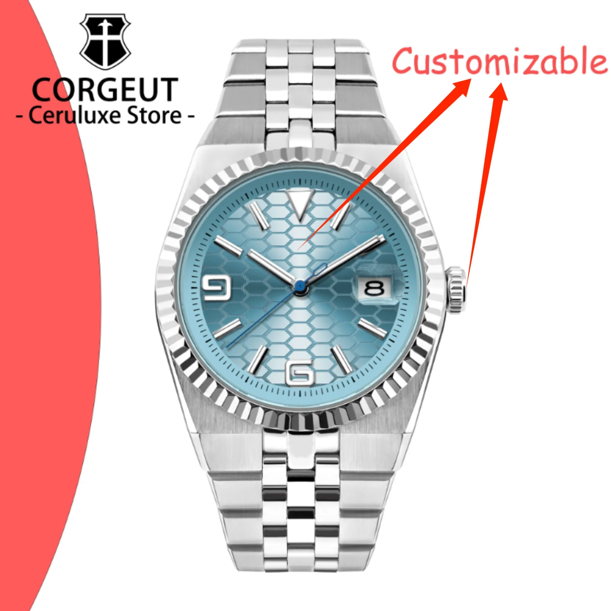 CUSTOM Logo Diy 40mm NH35 Mechanical Automatic Men's Watches Sapphire Crystal Luminous Markings Stainless Steel Watch Waterproof