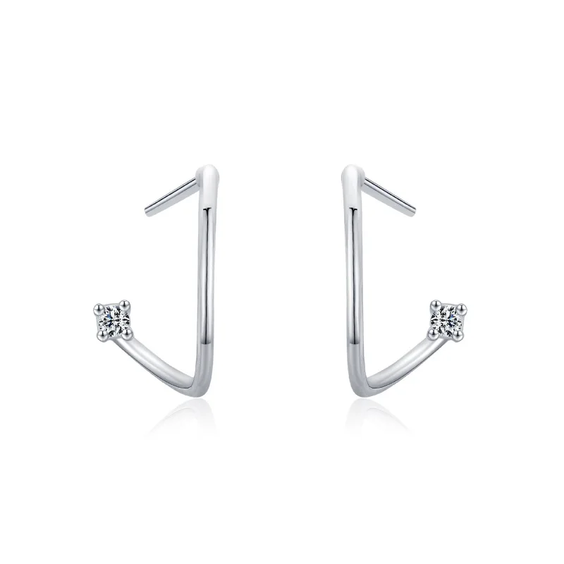 

S925 Women's Sterling Silver Simple Stud Earrings with Zircon White Gold Jewelry