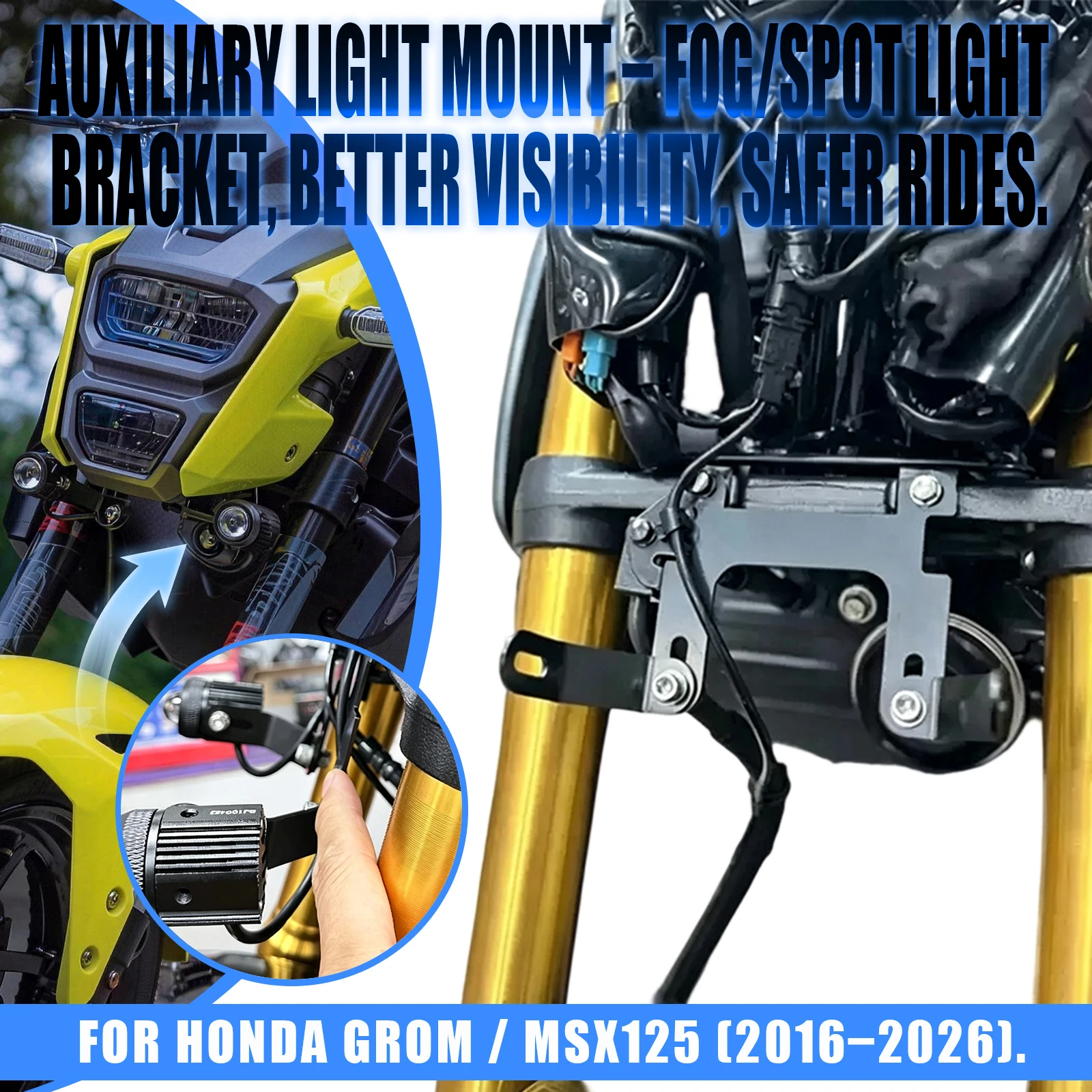 Motorcycle Spotlights Fog Lamp Bracket Auxiliary Lights LED Upgrade For Honda HONDA GROM125 MSX125SF 2016-2026 2017 2018