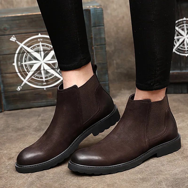 

Men Chelsea Boots Made High-quality Genuine Leather Low Heel Comfortable Breathable Business Casual Men Boots