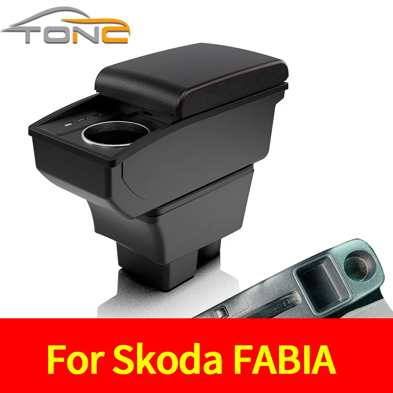 

For Skoda Fabia 2 Armrest 2008-2013 Center Console Storage Box Armrest With Cup holder 2009 2010 2011 2012