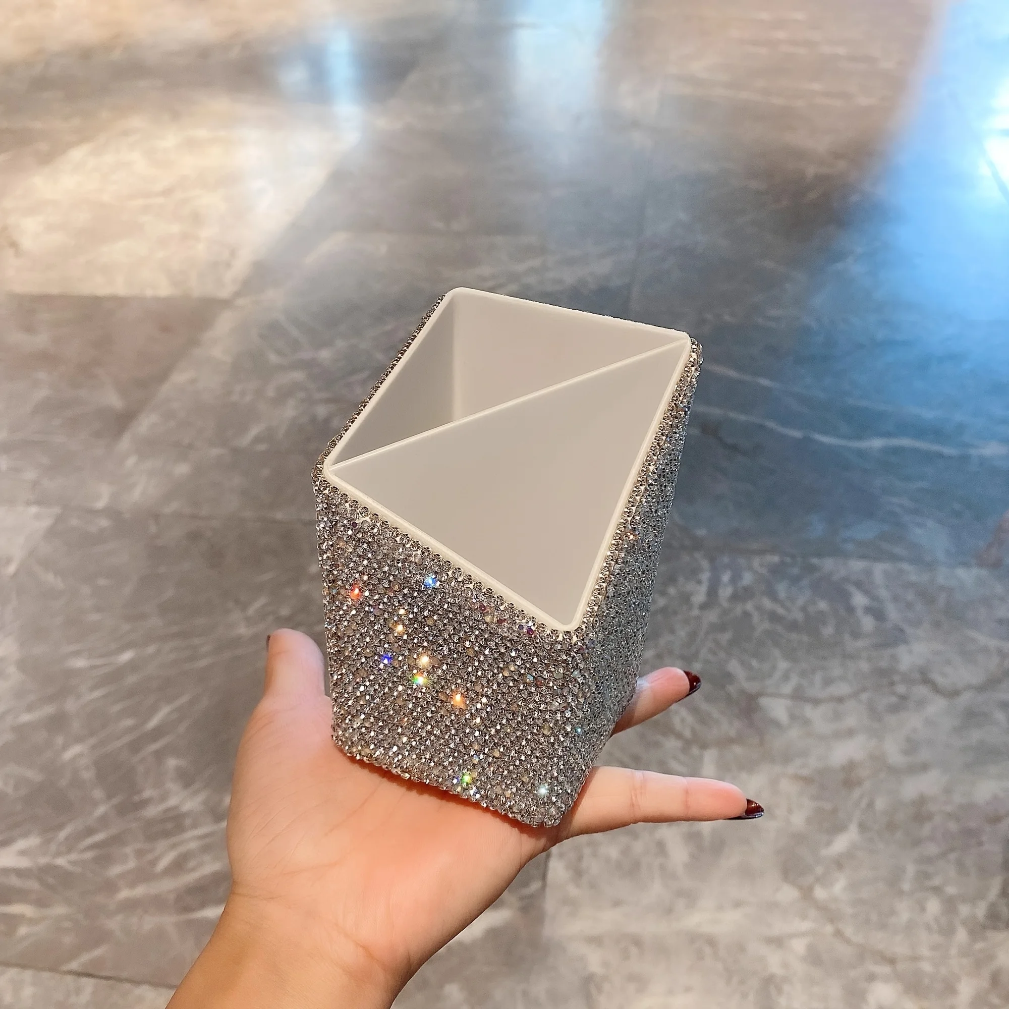 Luxury Skincare Containers - Luxurious Square Pen Holder with Artificial