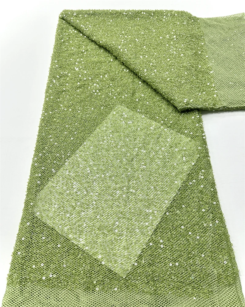 

High Quality African Tulle Mesh Lace Nigerian Sequins Fabric with Beads Wedding Groom Embroidery French Style for Special Occasi