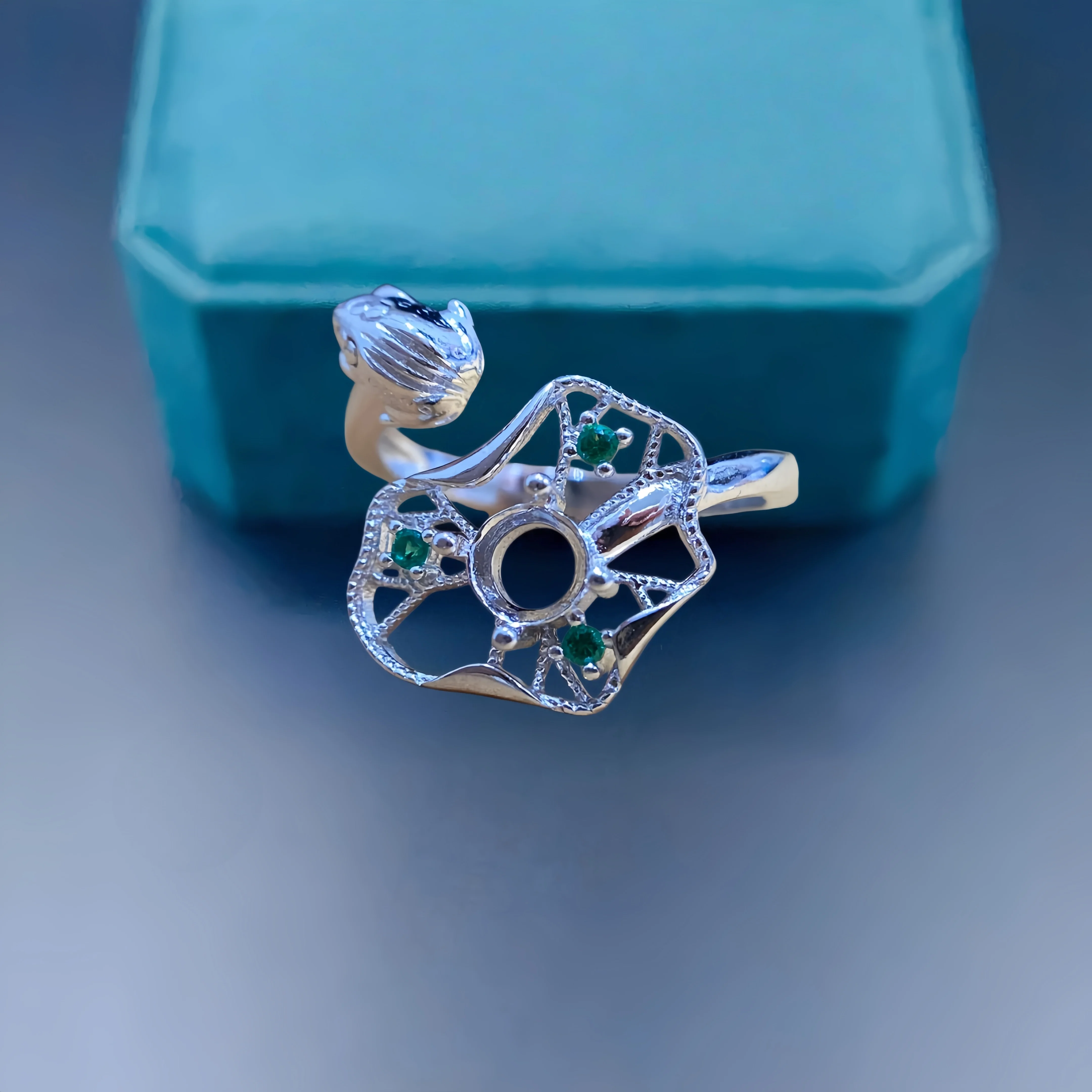 

Inlay 5mm Round Stone S925 Sterling Silver Fashion DIY Ring Empty Holder Fine Lotus Leaf Design Charms Wedding Jewelry for Woman