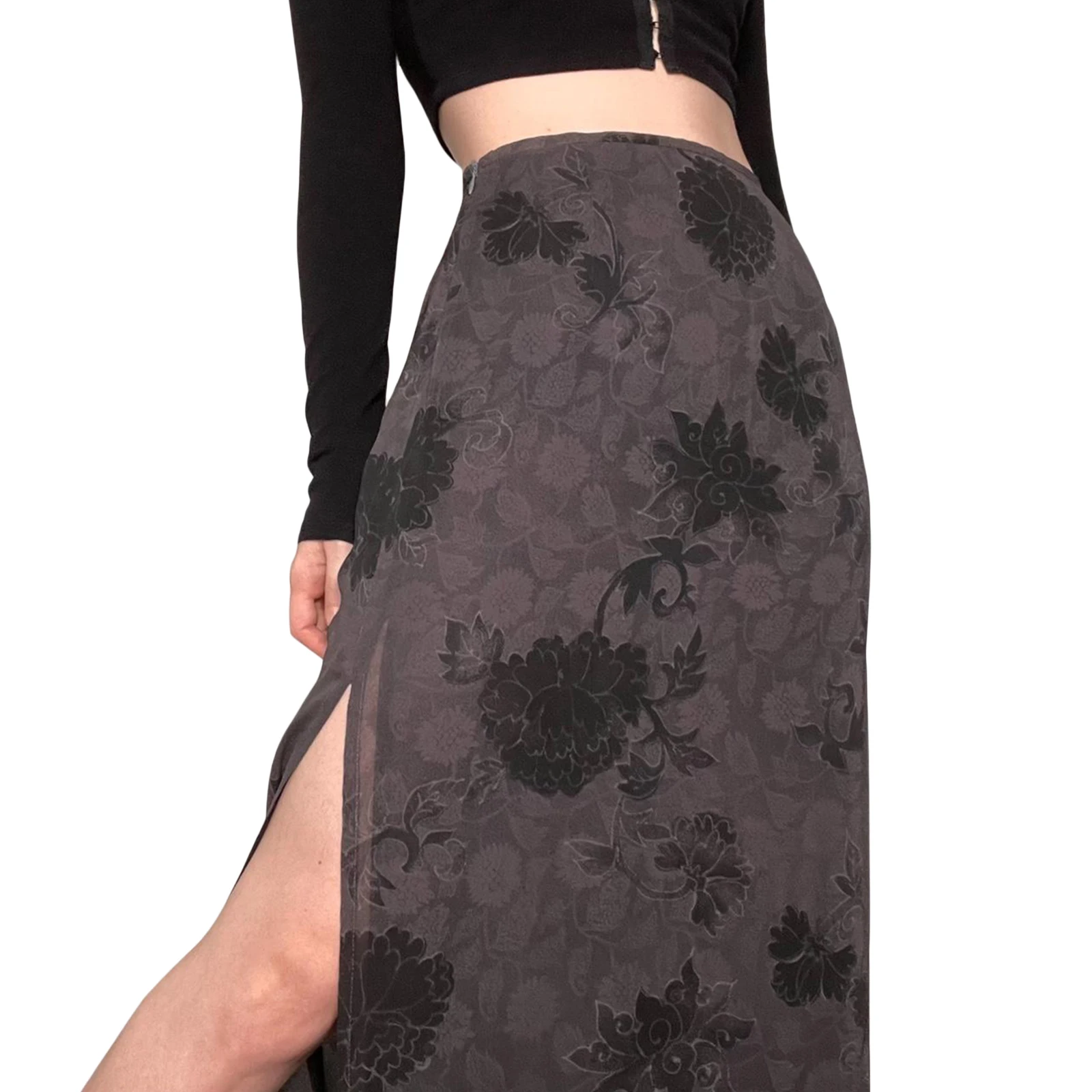 Women Gothic Grunge Y2K Skirts High Waist Floral Split Bodycon Long Skirt 2023 Summer Casual Bohemian Streetwear