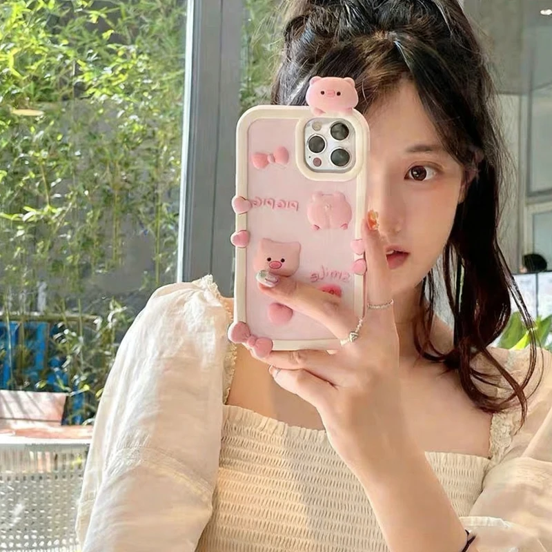 

Ins Trendy Cute 3D Pig Силиконовый розовый мягкий чехол для телефона с защитой от падения для iPhone 16, 15, 14, 13, 12, 11 Pro Max Plus Противоударный чехол