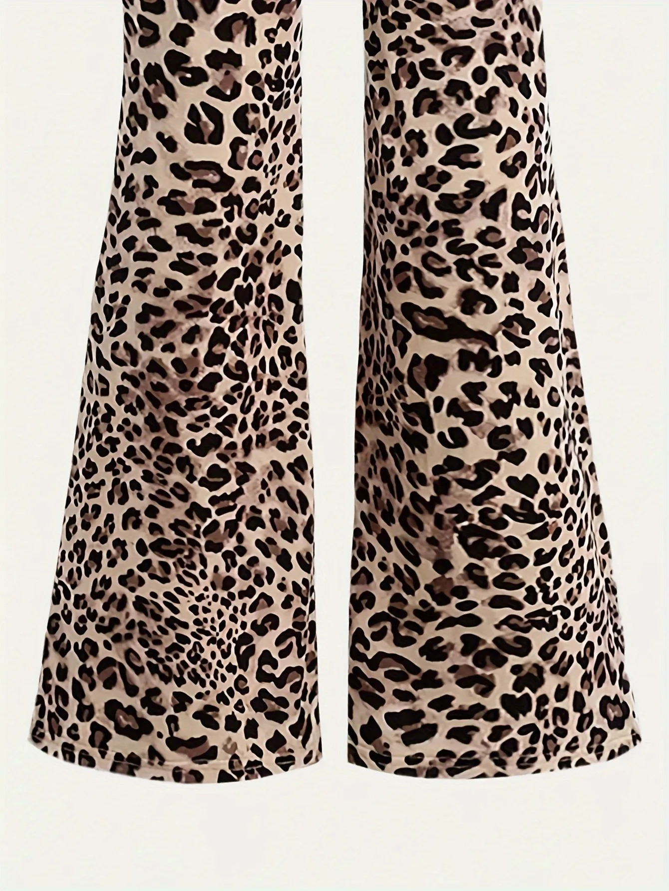 Trendy Girls Leopard Print Flared Pants Letter Elastic High Waist Stretchy Bell Bottom Trousers For Party Street Daily Outfits
