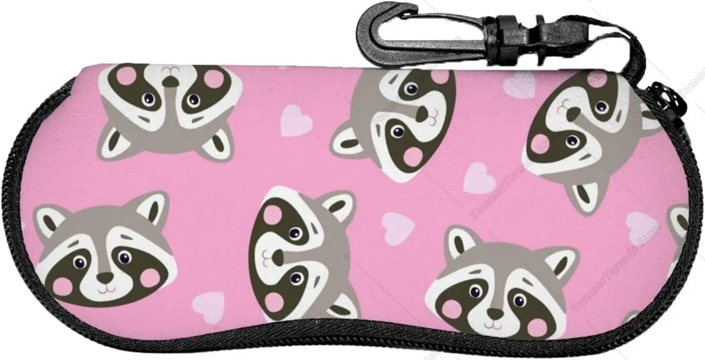 

Funny Raccoon Zipper Glasses Case Print Ultra Light Portable Neoprene Soft Sunglasses Case With Carabiner