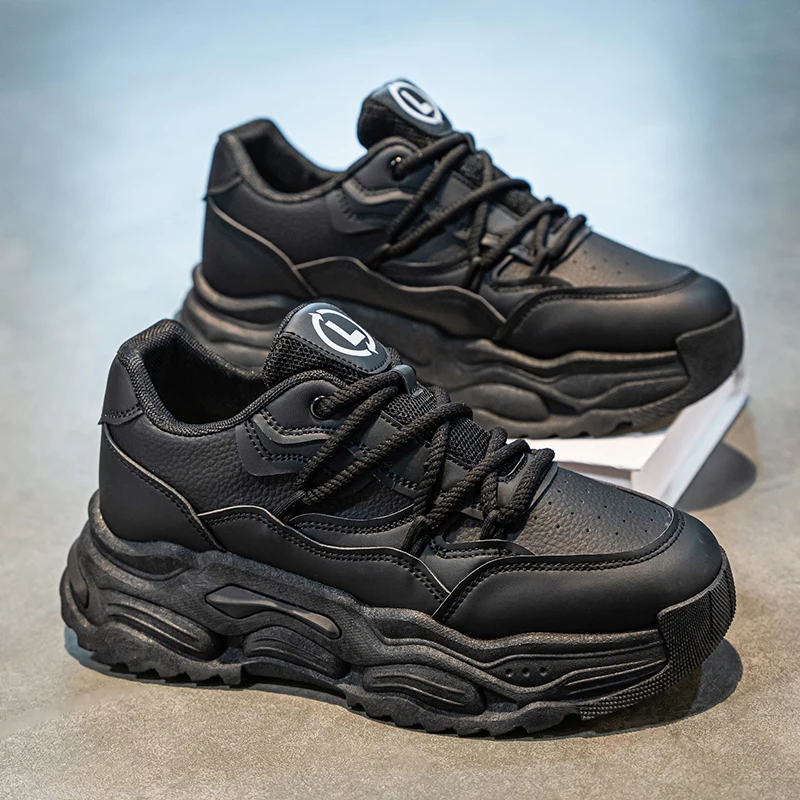 

Men's Sporty Casual Shoes Fall Fashion Versatile Running Shoes Black Samurai Student Thick Bottom Heightening Dad Trendy Shoes