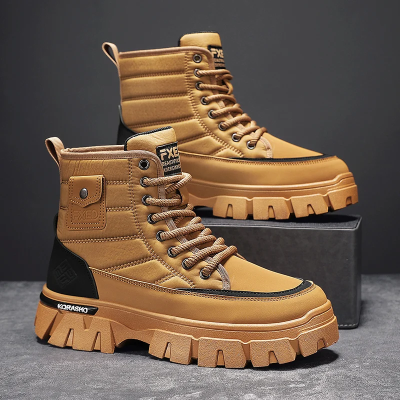 

British Style Men Yellow Boots Classic High Tops Working Boot Casual Anti-slip Classic Resistant New Men's Shoes Popular Model