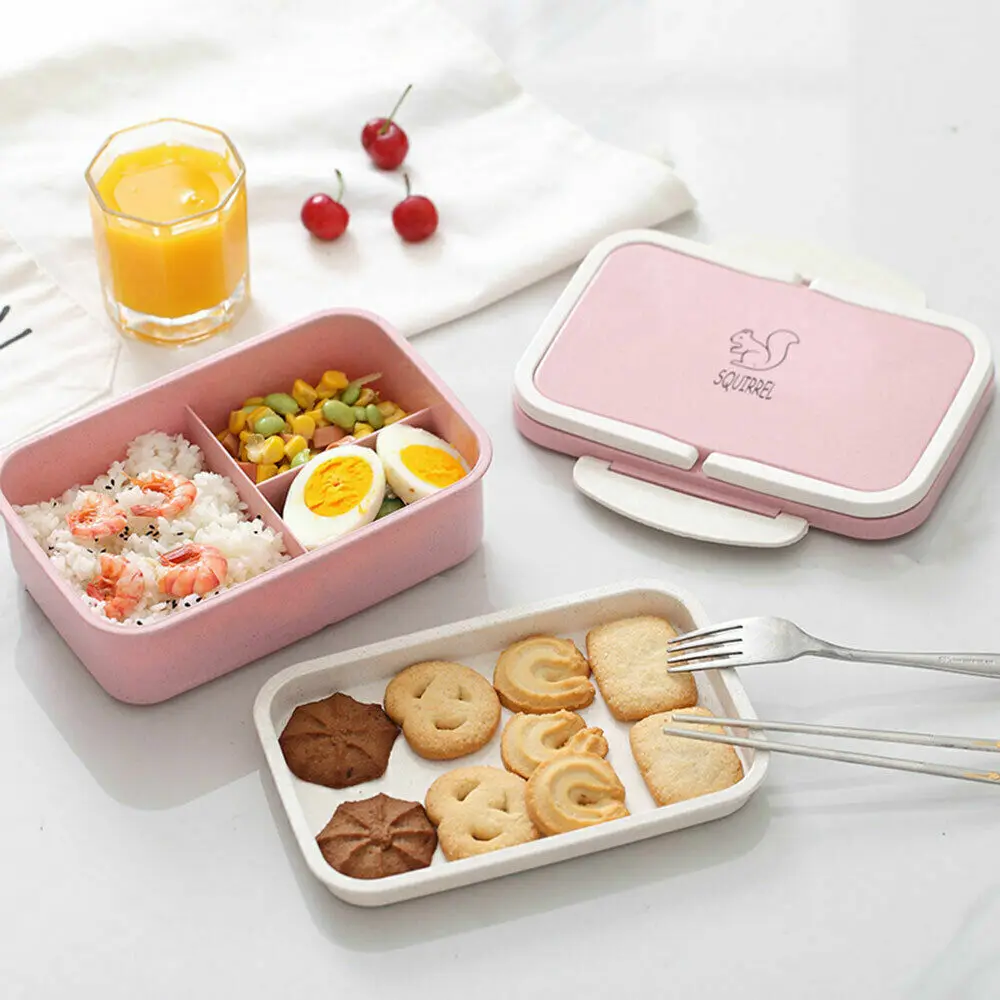 3 Compartments Bento Box Set For Kids Adult Lunch Food Storage Container