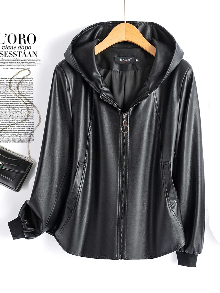 

Женская повседневная свободная куртка из натуральной овчины Haining, весна-осень, новая модель в корейском стиле с капюшоном