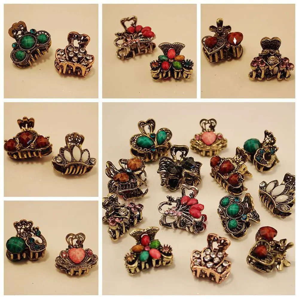 Random Color Fashion Vintage Jewelry Mini Hair Clip Resin Hairpins Claw Barrette Butterfly Crown