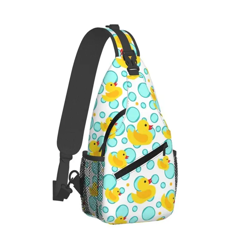 Custom Yellow Rubber Ducks And Bubbles Sling Bag for Men Fashion Animal Shoulder Crossbody Chest Backpack Travel Hiking Daypack