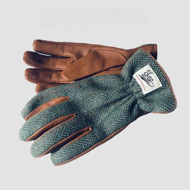 Windproof Padded Vintage Coldproof Lambskin Genuine Leather Outdoor Warm Comfortable Riding Gloves