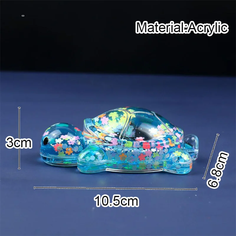 New 1Pcs Large Flashing Oiled Quicksand Turtle Figure Liquid Dazzle Turtle Acrylic Ornament