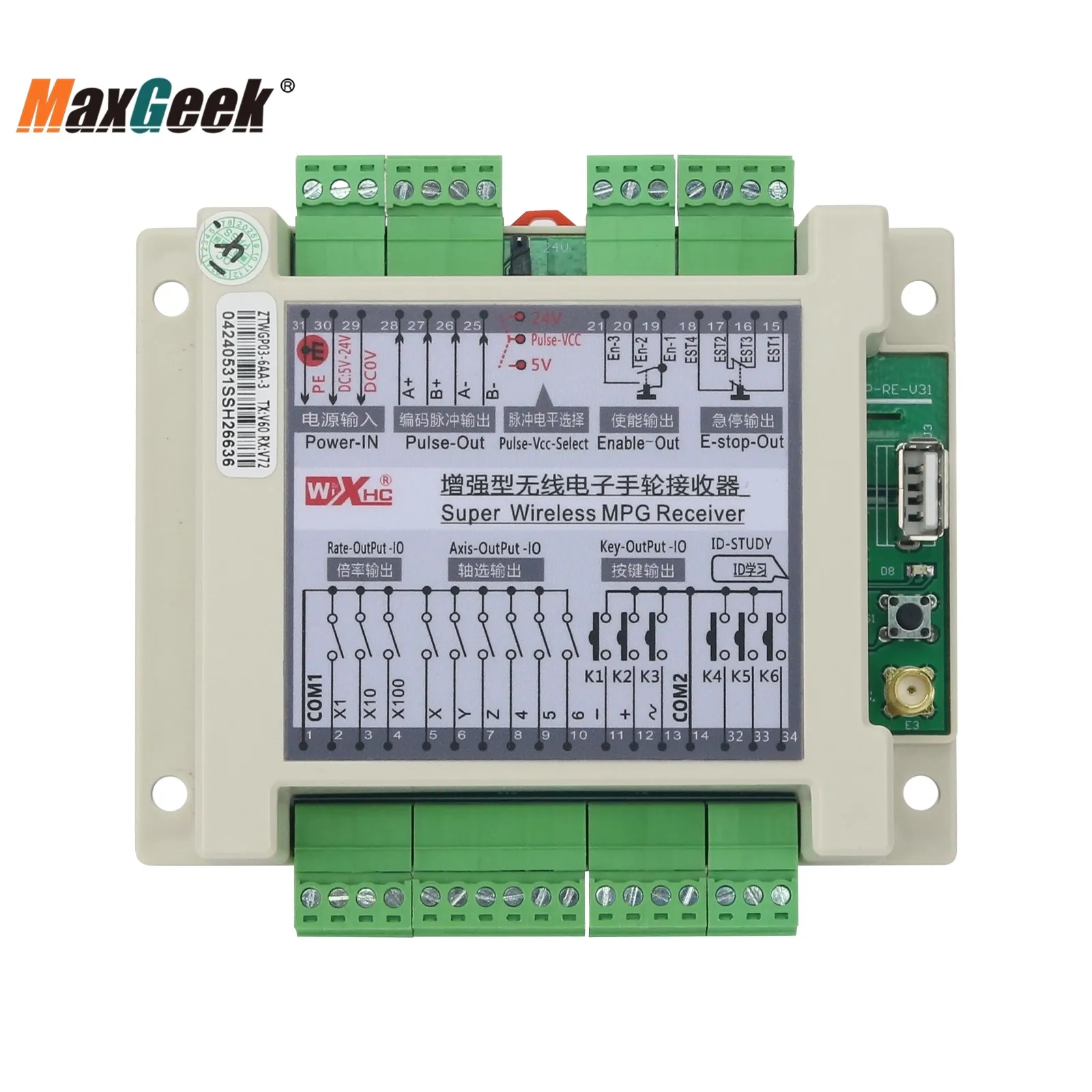 Imagem -04 - Maxgeek Ztwgp3 Wireless Manual Pulso Gerador Volante de Eixos com Botões de Expansão Personalizados Cnc Mpg Controlador