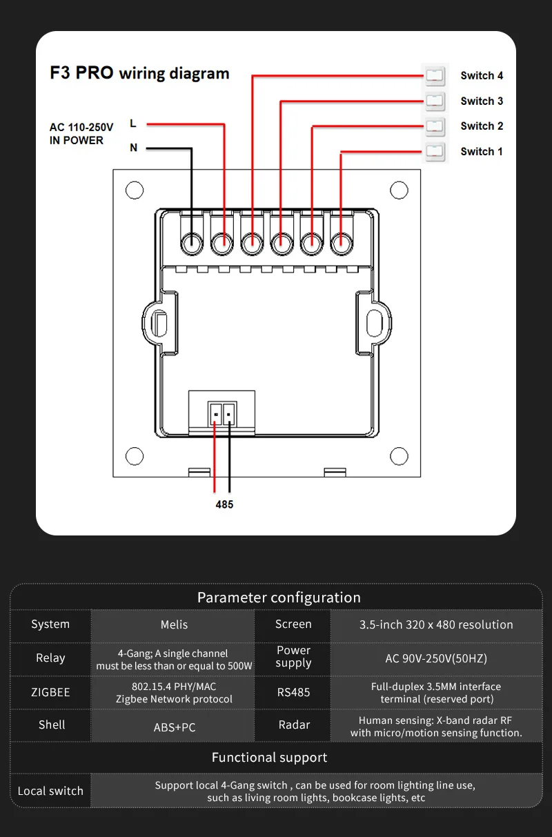 F3 Pro 3.5 Inch IPS Touch Panel Smart Switch Zigbee 4 Scene Dimmer UK Smartlife  Control for Home Hotel Curtain Switching view 4